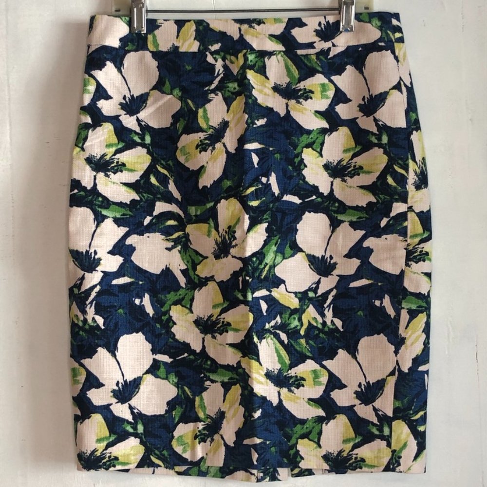 J.Crew Floral Pencil Skirt Blue Green